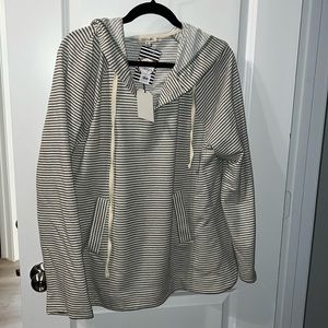 Cotton Bleu sage striped hooded top. NWT